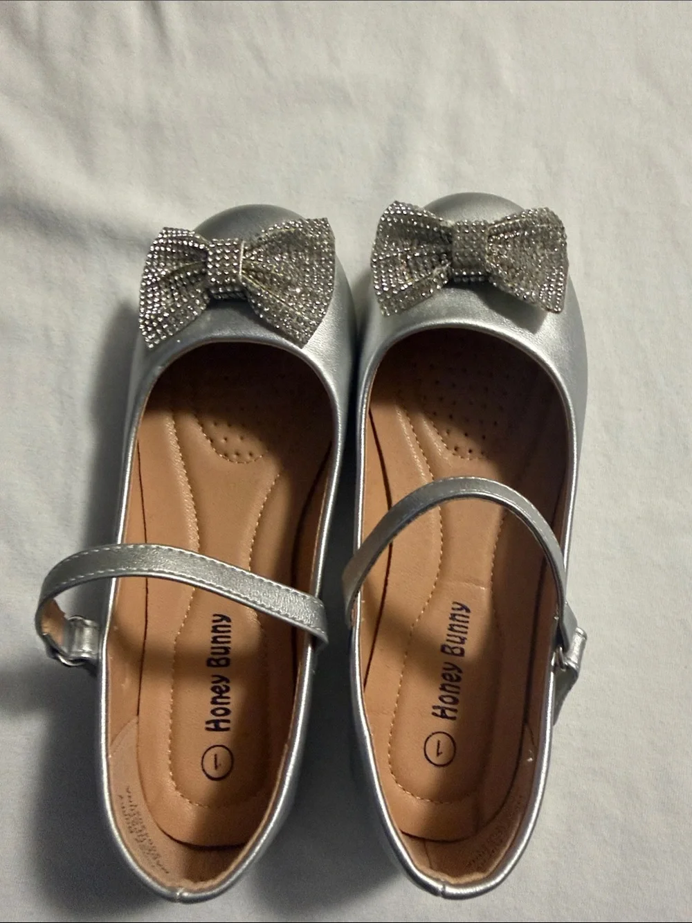 Silver Mary Jane Shoes with Rhinestone Bow